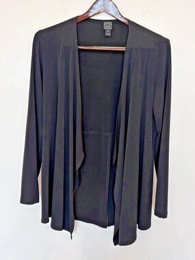 Clara Sun Woo Tunic Open Front Cardigan XL Black Winkle Free USA Travel Stretch